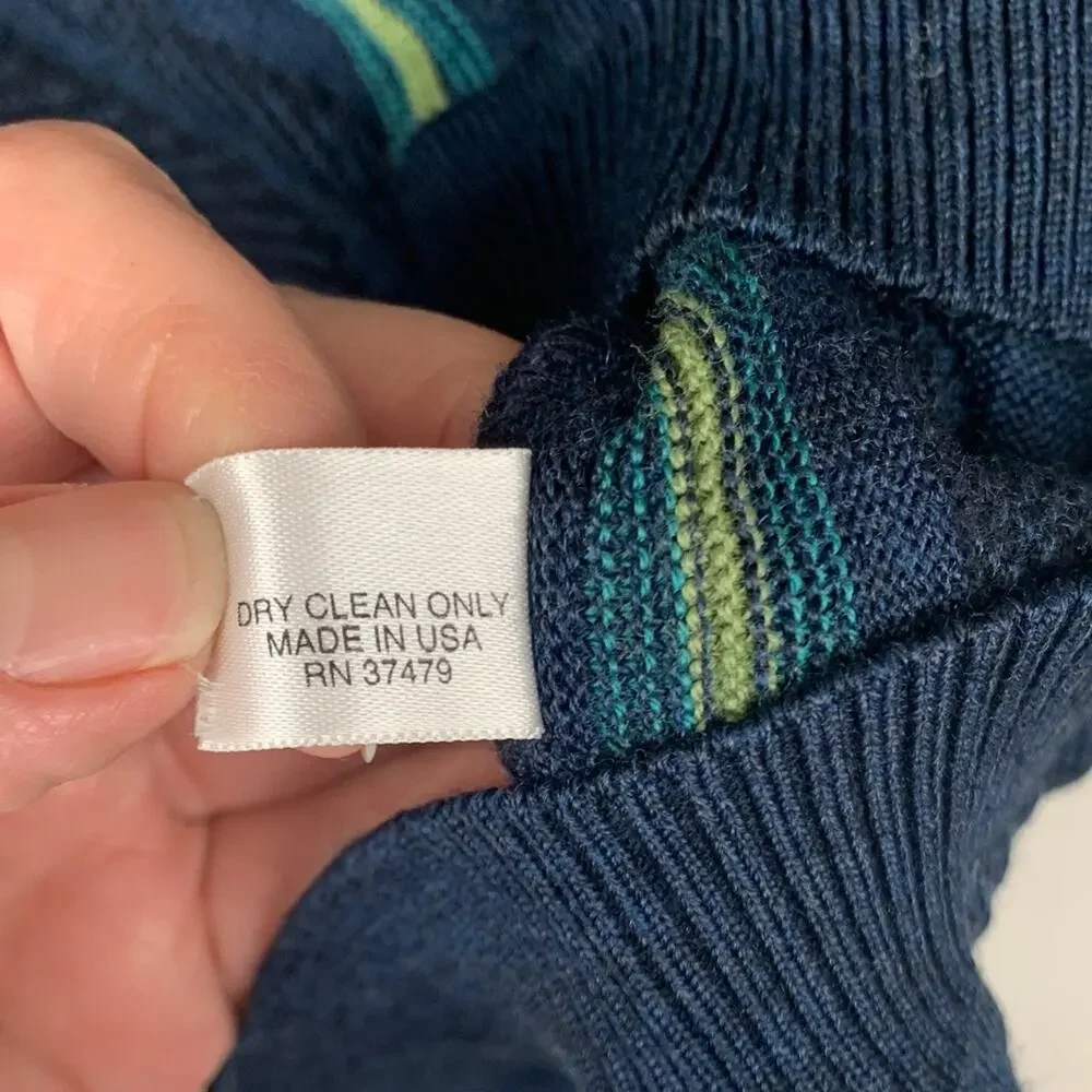 St Croix Men's large wool vintage Blue stripe Sweater flaw read